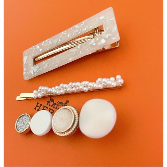 White Pearl Hair Clips - Picture 3 of 3